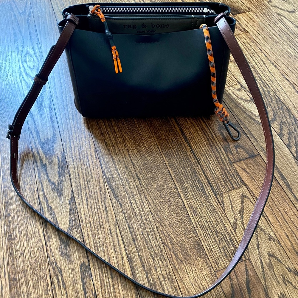 rag & bone Black Crossbody with Brown Strap and Orange Accents